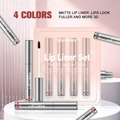 👄 Glanariva® 4-Piece Peel-Off Lip Liner Stain Set – Waterproof Matte Lip Tint, Long-Lasting 24H, Smudge-Proof Nude Shades