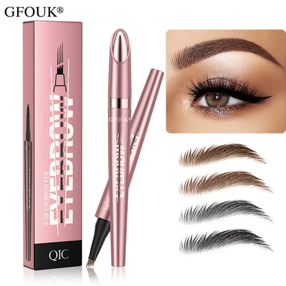 4-Tip Microblade Brow Pen - Waterproof Liquid Eyebrow Pencil for Natural Hair-Like Strokes