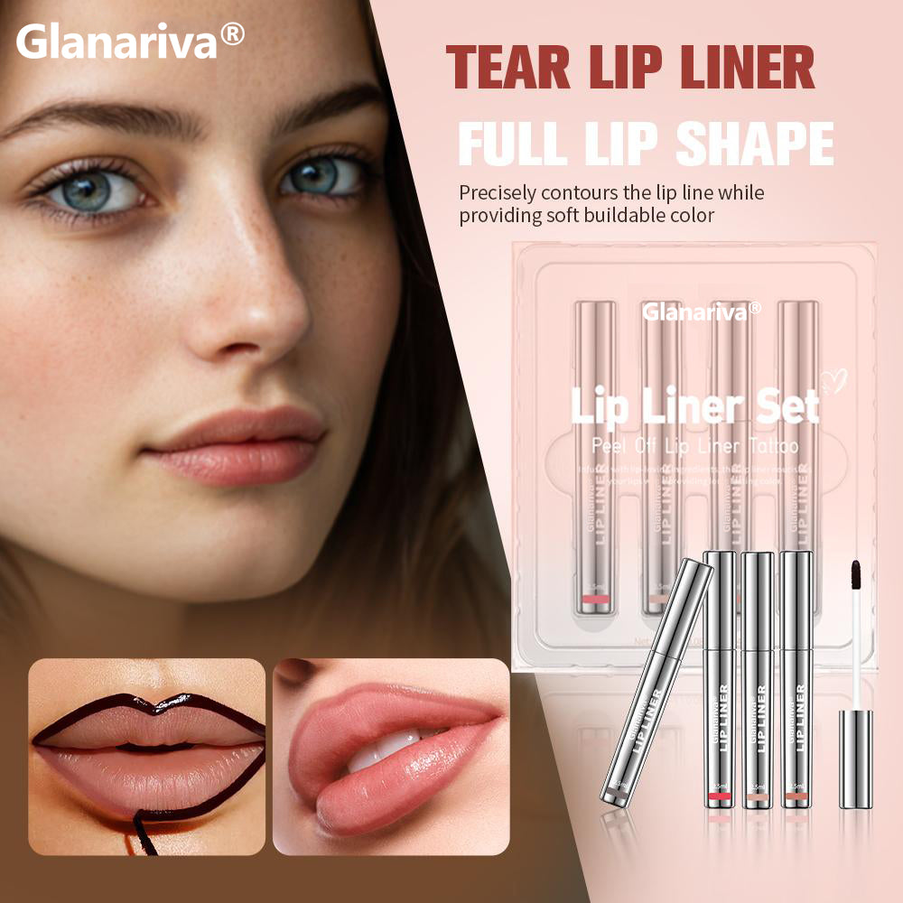 👄 Glanariva® 4-Piece Peel-Off Lip Liner Stain Set – Waterproof Matte Lip Tint, Long-Lasting 24H, Smudge-Proof Nude Shades