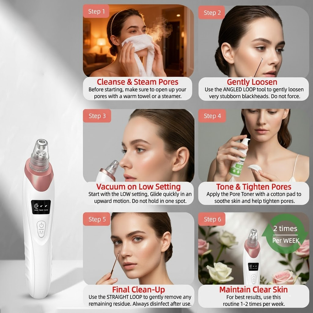 🆙Electric Pore Vacuum & Blackhead Remover – Rechargeable Spot Extractor Tool Setf